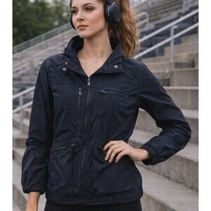 Nike Womens Retro Windbreaker Jacket S Black Windowpane Athletic Performance